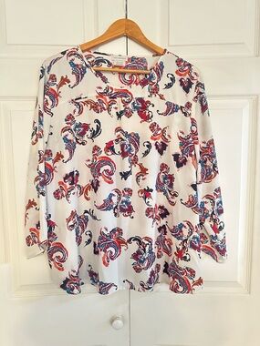 Van Heusen White Long-Sleeve Paisley Print Blouse